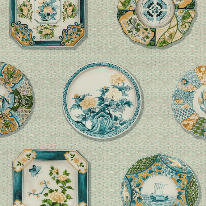 Brunschwig &amp; Fils Bonchamp Print Aqua Fabric