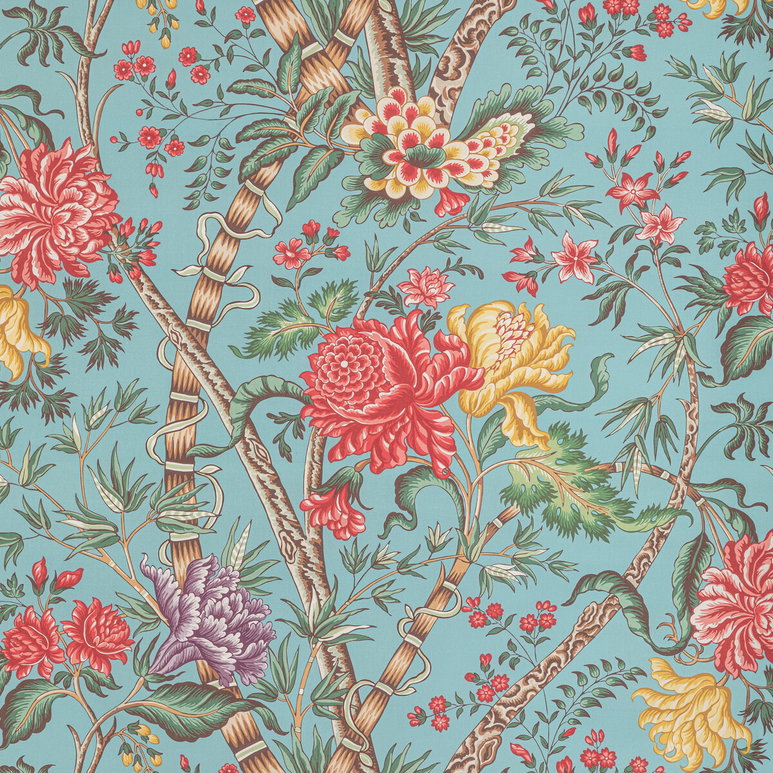 Brunschwig &amp; Fils Luberon Print Aqua/Multi Fabric
