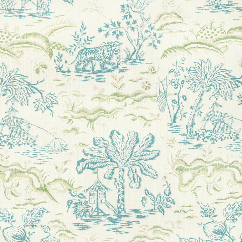 Brunschwig &amp; Fils Valensole Print Teal/Leaf Fabric