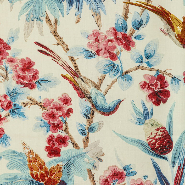 Brunschwig &amp; Fils Gastaud Print Aqua/Berry Fabric