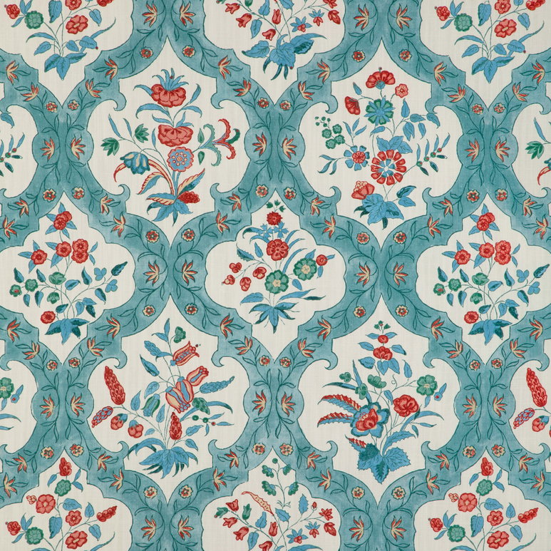 Brunschwig &amp; Fils Ventoux Print Teal/Rose Fabric