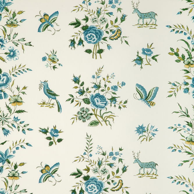 Brunschwig &amp; Fils Aurel Print Aqua/Leaf Fabric