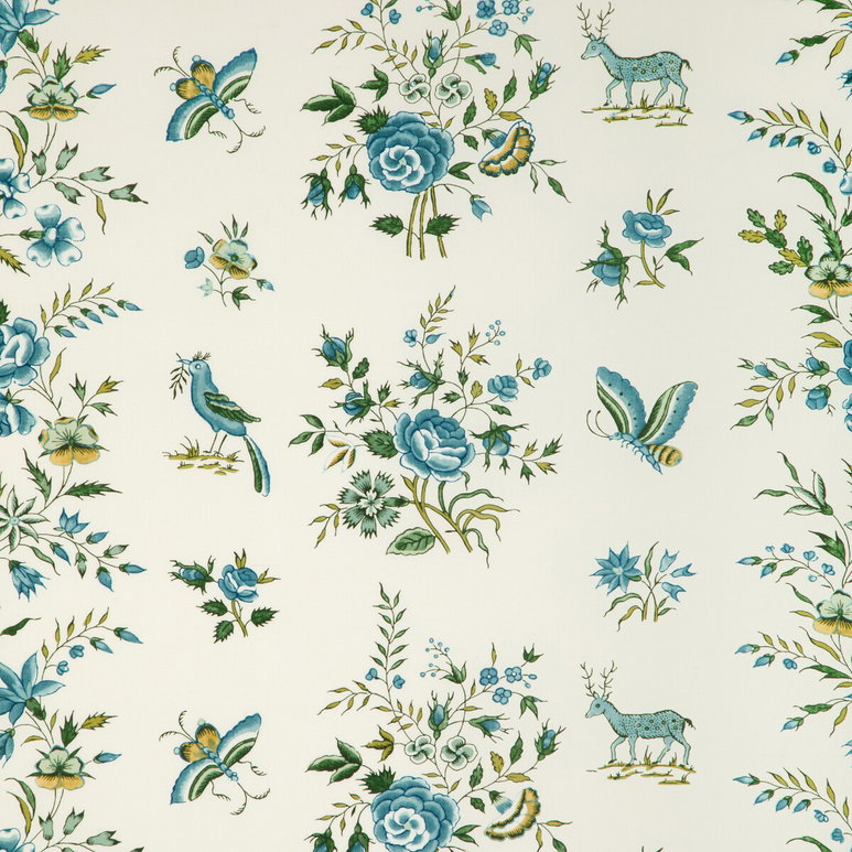 Brunschwig &amp; Fils Aurel Print Aqua/Leaf Fabric
