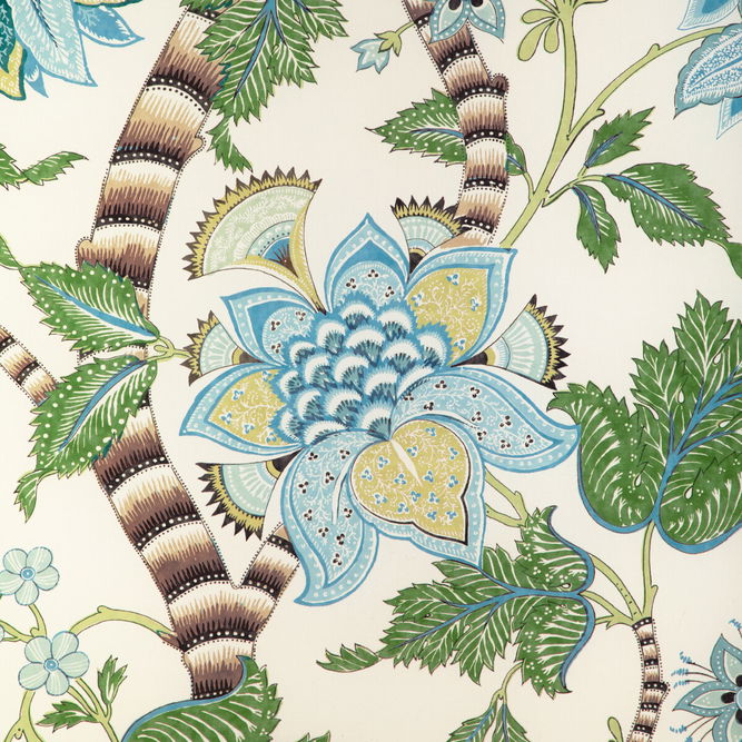 Brunschwig &amp; Fils Cadenet Print Aqua/Leaf Fabric