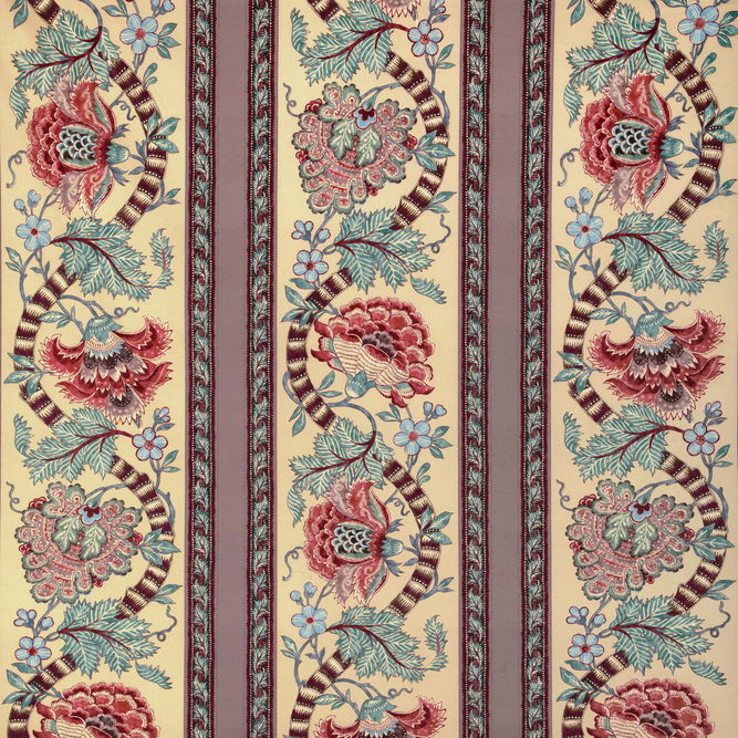 Brunschwig &amp; Fils Lauris Print Beige/Teal Fabric