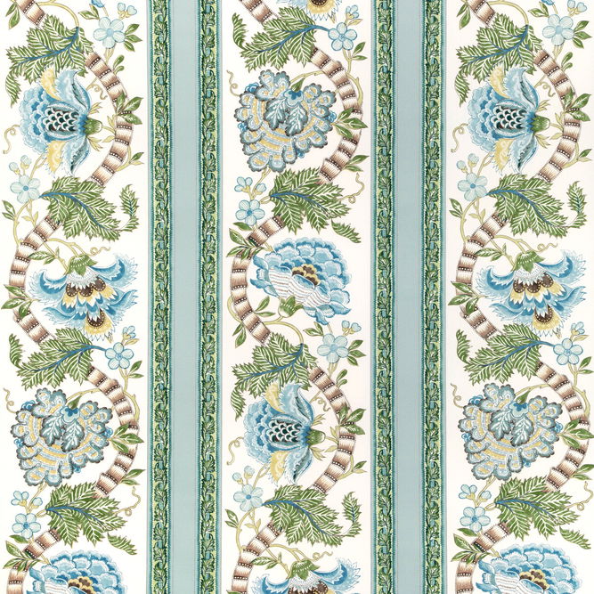 Brunschwig &amp; Fils Lauris Print Aqua/Leaf Fabric