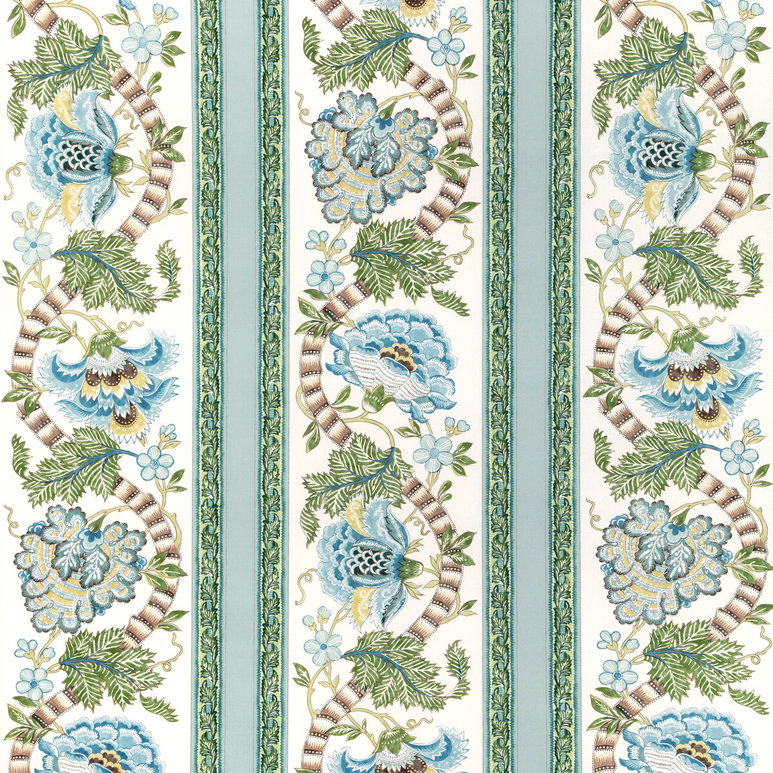 Brunschwig &amp; Fils Lauris Print Aqua/Leaf Fabric