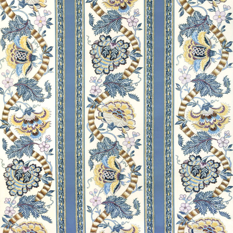 Brunschwig &amp; Fils Lauris Print Blue/Gold Fabric