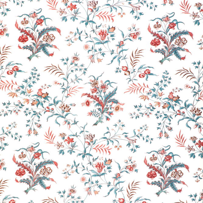 Brunschwig &amp; Fils Chancay Print Teal/Rose Fabric