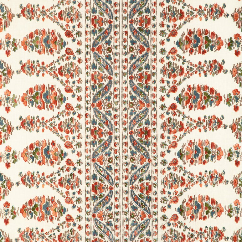 Brunschwig &amp; Fils Visan Print Sky/Coral Fabric