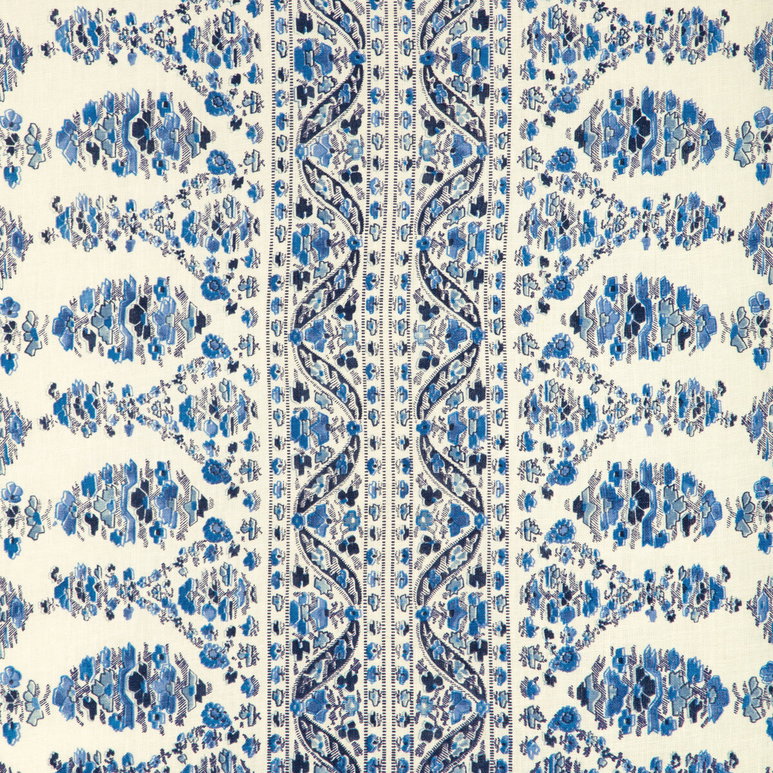 Brunschwig &amp; Fils Visan Print Navy/Sky Fabric