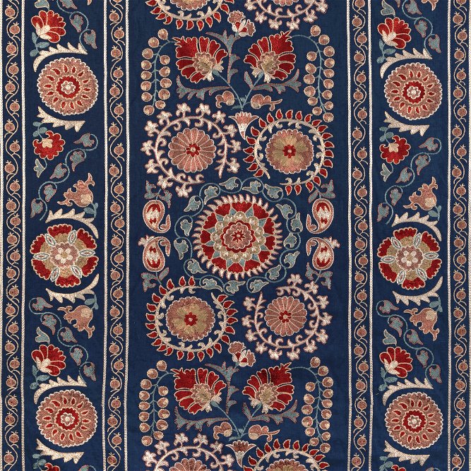 Brunschwig &amp; Fils Saanvi Embroidery Blue/Red Fabric