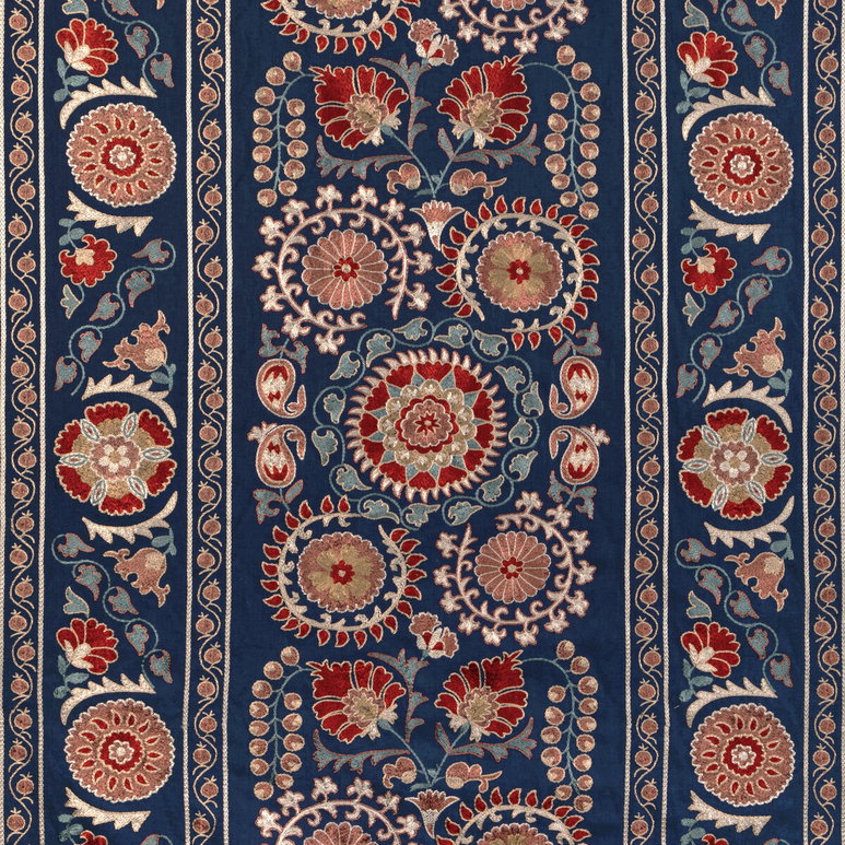 Brunschwig &amp; Fils Saanvi Embroidery Blue/Red Fabric