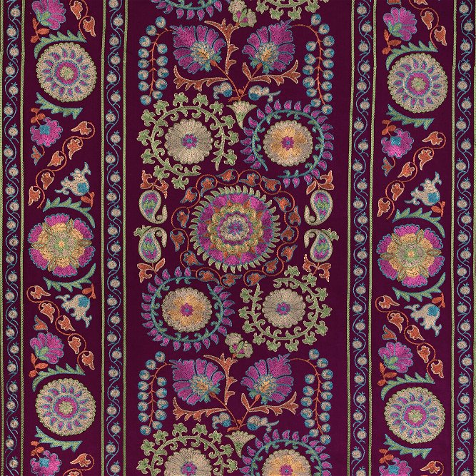 Brunschwig &amp; Fils Saanvi Embroidery Plum/Leaf Fabric
