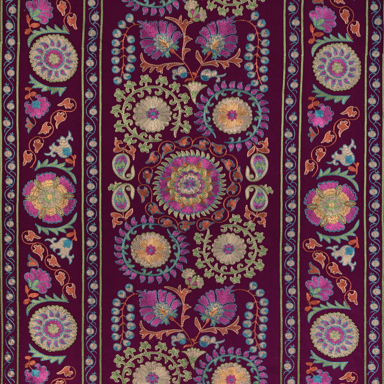 Brunschwig &amp; Fils Saanvi Embroidery Plum/Leaf Fabric