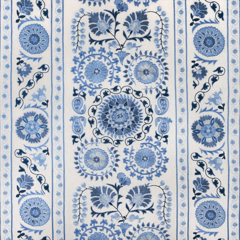 Brunschwig &amp; Fils Saanvi Embroidery Navy/Sky Fabric