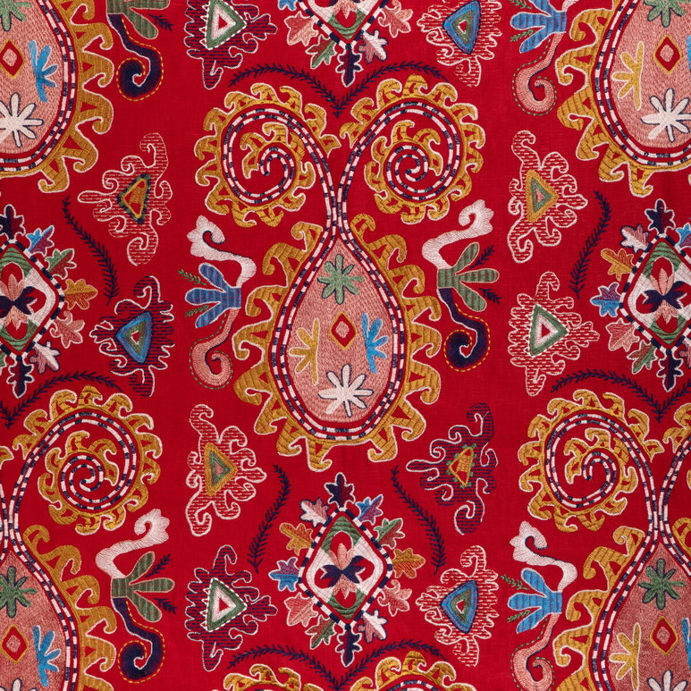 Brunschwig &amp; Fils Lavali Embroidery Red/Gold Fabric
