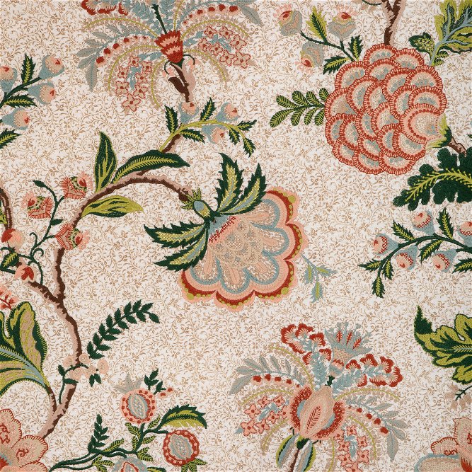 Brunschwig &amp; Fils Anduze Embroidery Apricot/Sage Fabric