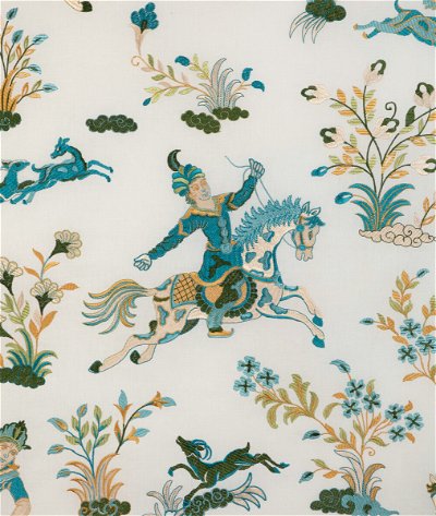 Brunschwig & Fils Nayan Embroidery Aqua/Leaf Fabric
