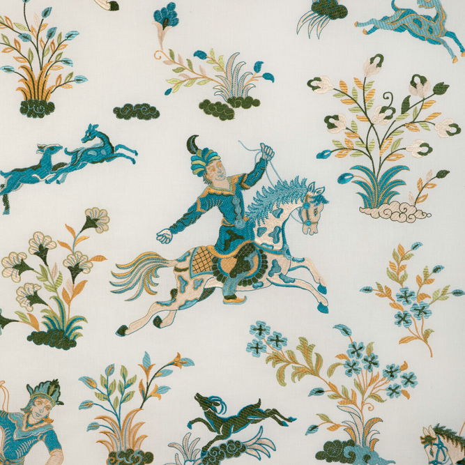 Brunschwig &amp; Fils Nayan Embroidery Aqua/Leaf Fabric