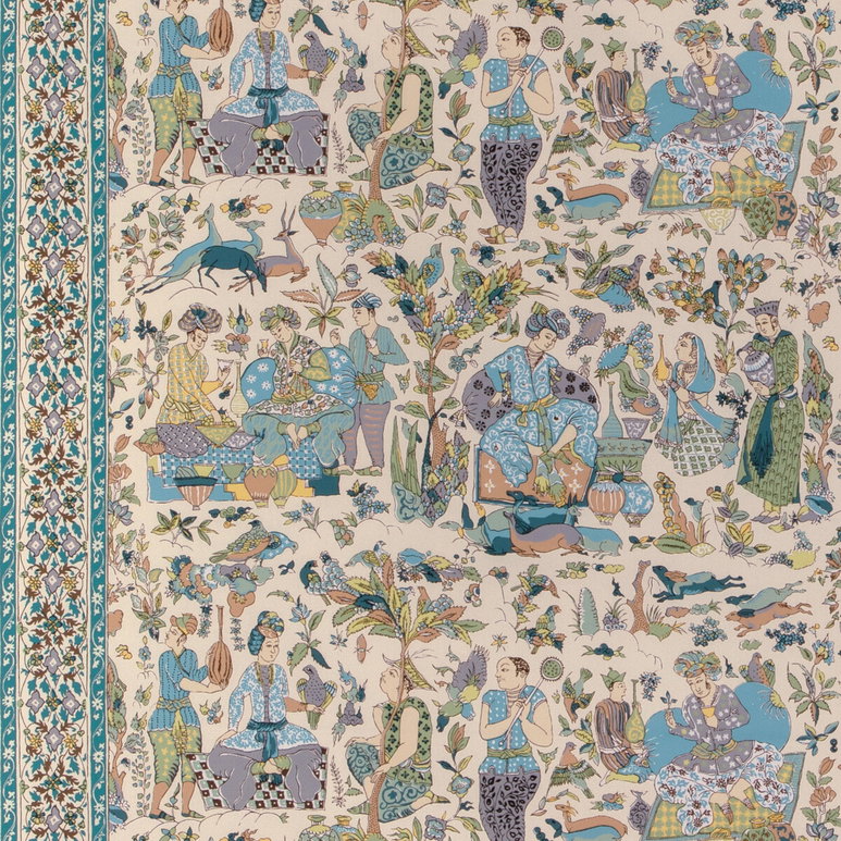 Brunschwig &amp; Fils Shalimar Print Aqua/Leaf Fabric