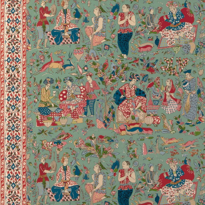 Brunschwig &amp; Fils Shalimar Print Jade/Rose Fabric