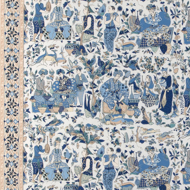 Brunschwig &amp; Fils Shalimar Print Blue/Sand Fabric