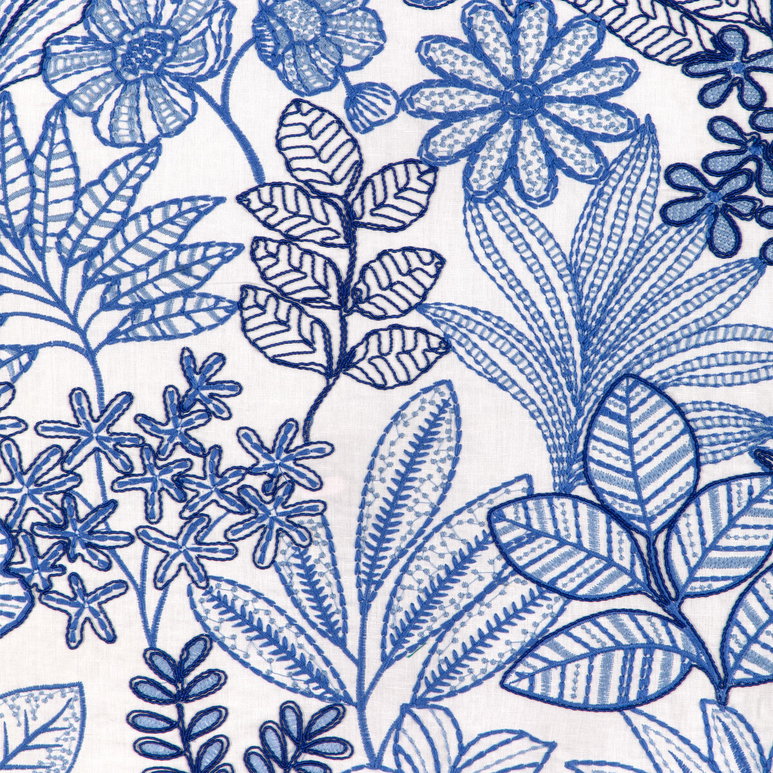 Brunschwig &amp; Fils Woodruff Embroidery Blue Fabric