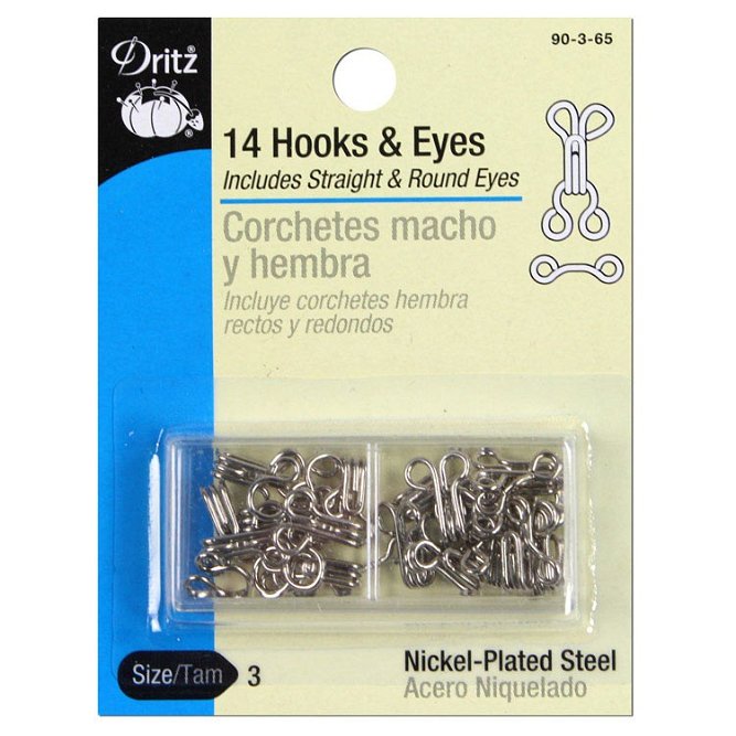 Dritz 14 Nickel Plated Hooks &amp; Eyes - Size 3