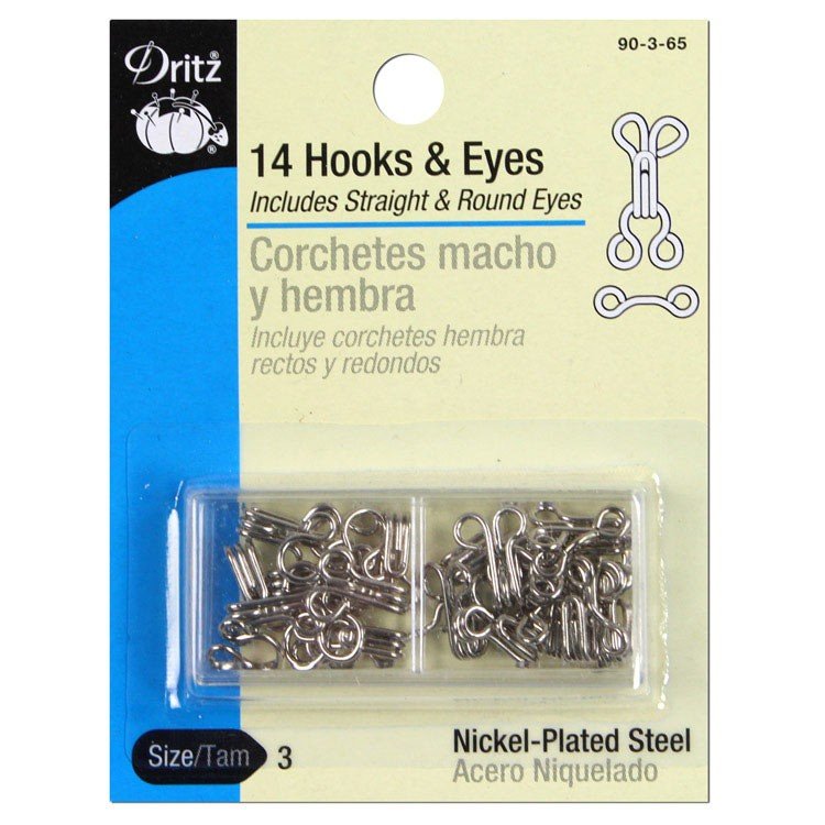 Dritz 14 Nickel Plated Hooks & Eyes - Size 3