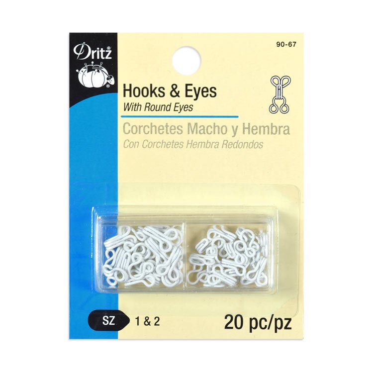 Dritz 20 White Hooks & Eyes - Size 1/2