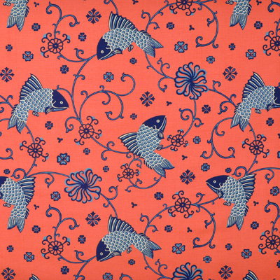 Lee Jofa Oriental Fishes Indigo Fabric
