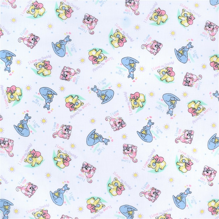 White Baby Animals Poly/Cotton Print Fabric | OnlineFabricStore