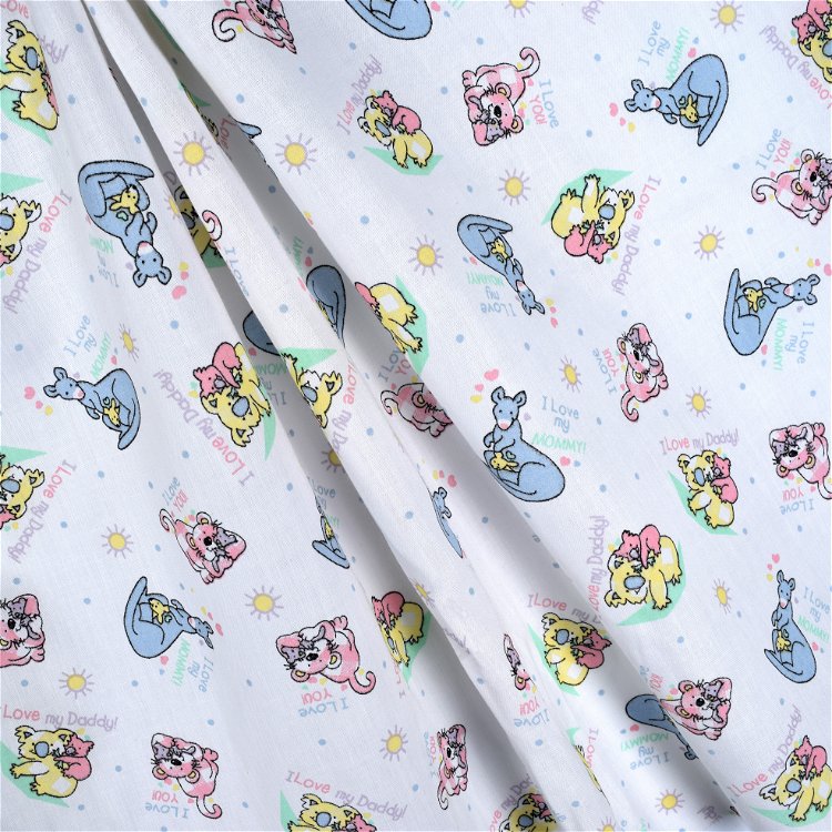 White Baby Animals Poly/Cotton Print Fabric | OnlineFabricStore