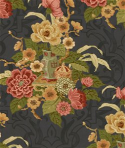 Seabrook Designs Dynasty Floral Metallic Ebony Wallpaper
