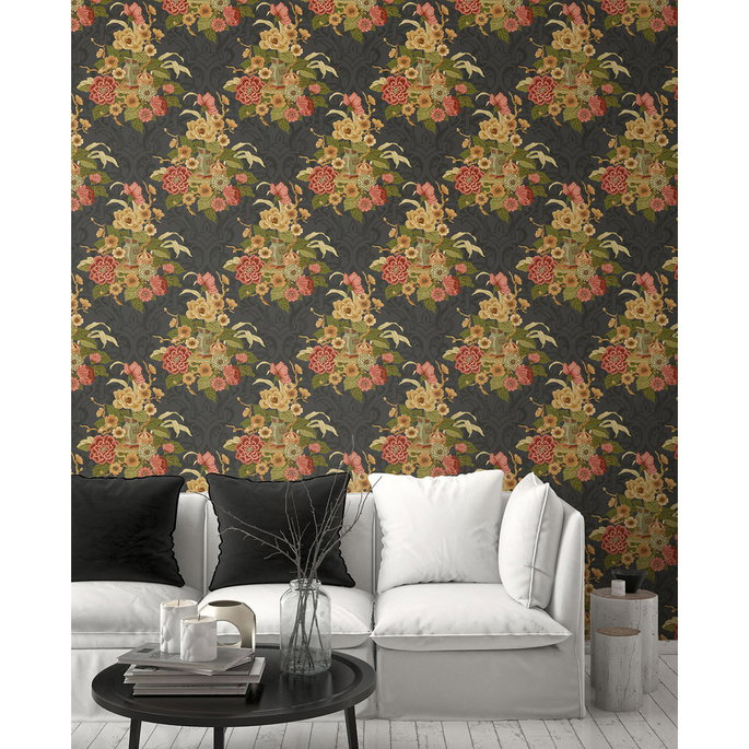 Seabrook Designs Dynasty Floral Metallic Ebony Wallpaper image 2 of 2