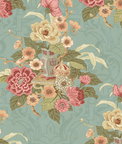 Seabrook Designs Dynasty Floral Metallic Blue Mist Wallpaper
