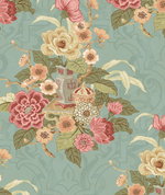 Seabrook Designs Dynasty Floral Metallic Blue Mist Wallpaper