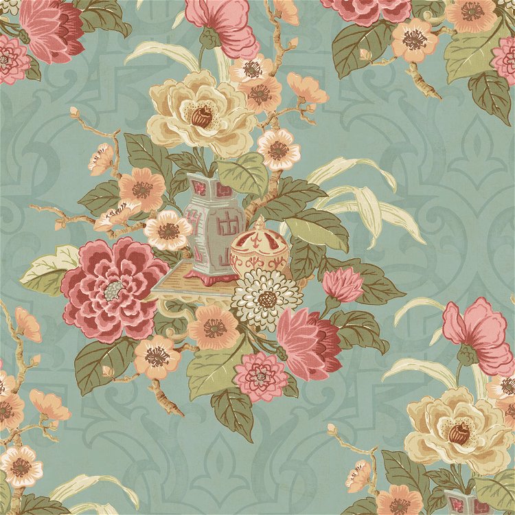 Seabrook Designs Dynasty Floral Metallic Blue Mist Wallpaper