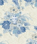 Seabrook Designs Dynasty Floral Metallic Linen & Blue Wallpaper