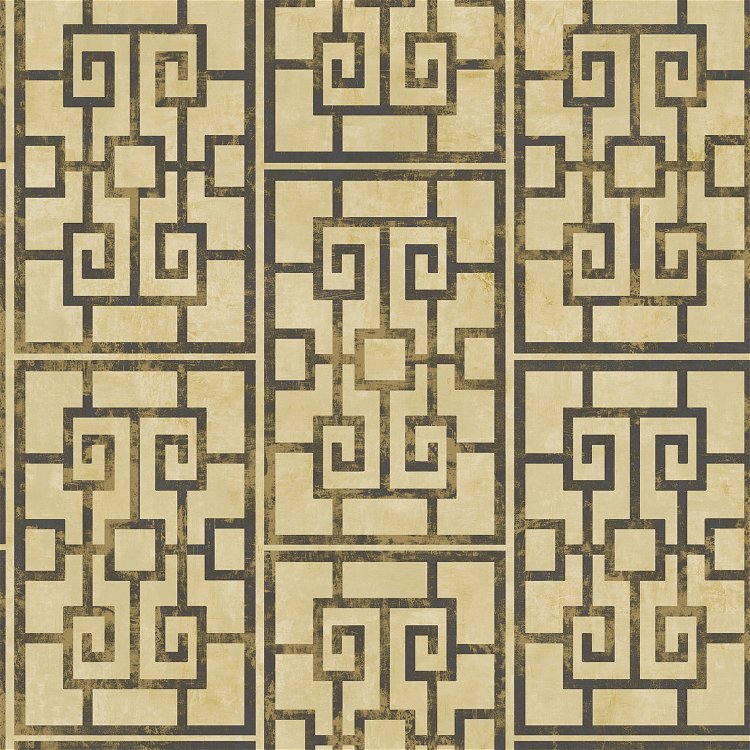 Seabrook Designs Dynasty Lattice Metallic Gold & Ebony Wallpaper