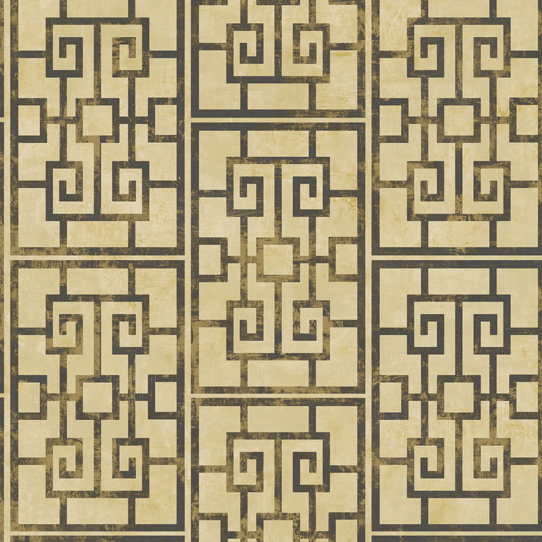 Seabrook Designs Dynasty Lattice Metallic Gold &amp; Ebony Wallpaper