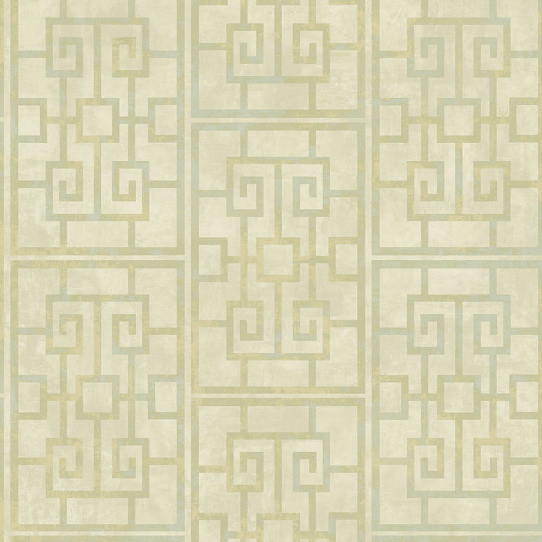 Seabrook Designs Dynasty Lattice Metallic Pearl &amp; Mint Wallpaper