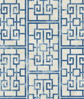 Seabrook Designs Dynasty Lattice Metallic Pearl & Azure Blue Wallpaper