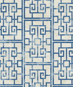 Seabrook Designs Dynasty Lattice Metallic Pearl & Azure Blue Wallpaper