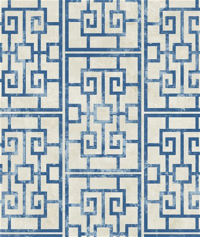 Seabrook Designs Dynasty Lattice Metallic Pearl & Azure Blue Wallpaper