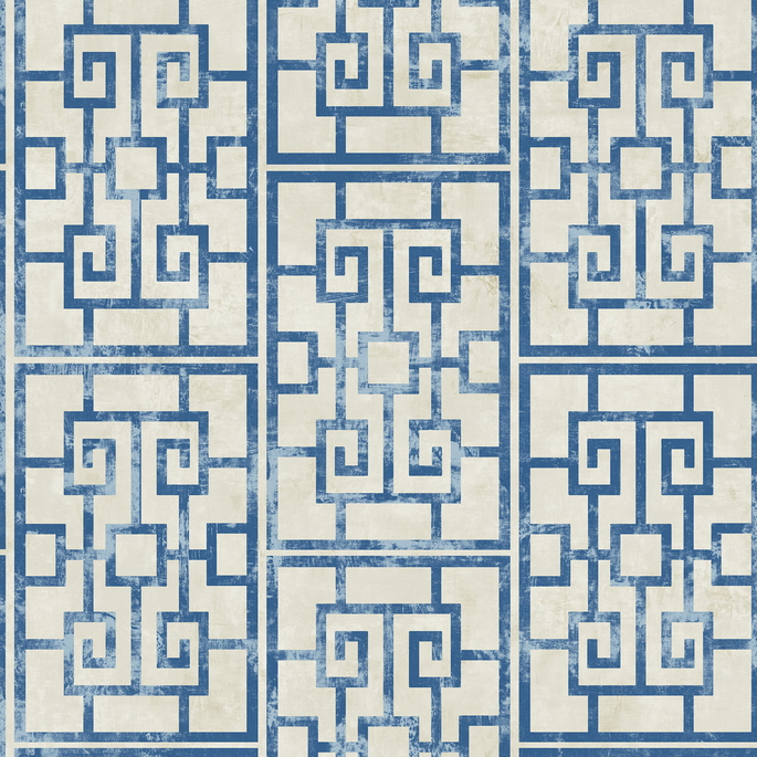 Seabrook Designs Dynasty Lattice Metallic Pearl &amp; Azure Blue Wallpaper image 1 of 2