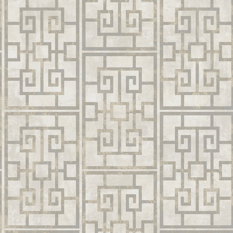 Seabrook Designs Dynasty Lattice Metallic Pearl &amp; Gray Wallpaper