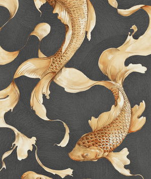 Seabrook Designs Koi Fish Metallic Gold & Ebony Wallpaper