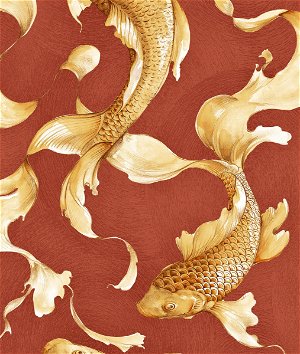 Seabrook Designs Koi Fish Metallic Gold & Crimson Wallpaper